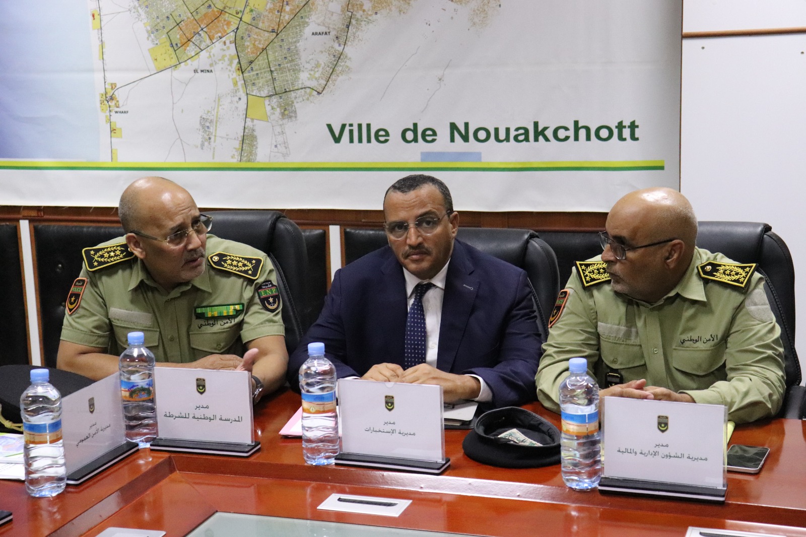 المفوض الإقليمي أحمدو ولد كابر المدير المالي، المفوض الإقليمي السفير ولد أحمد الطلبه مدير إدارة الإستخبارات والمفوض الإقليمي محمد ولد أحمد جدو مدير مدرسة الشرطة